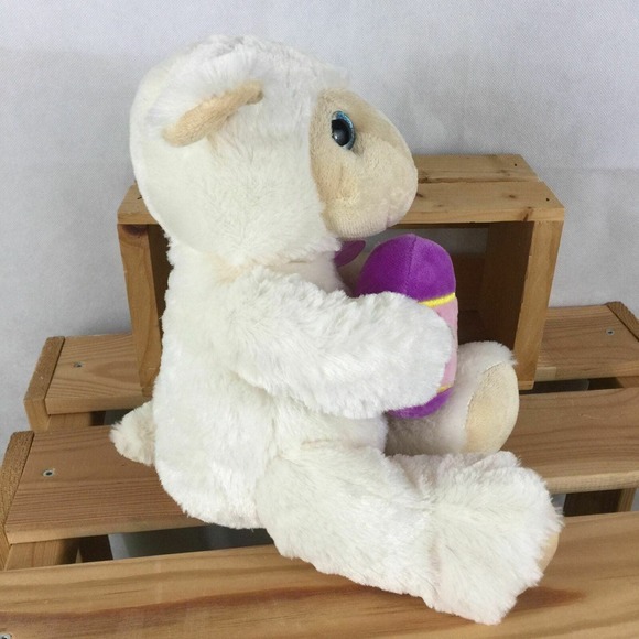 Hugfun Plush Lamb Sheep Blue Eye Bow Easter Egg Stuffed Animal Cuddly Baby Toy - Picture 3 of 9